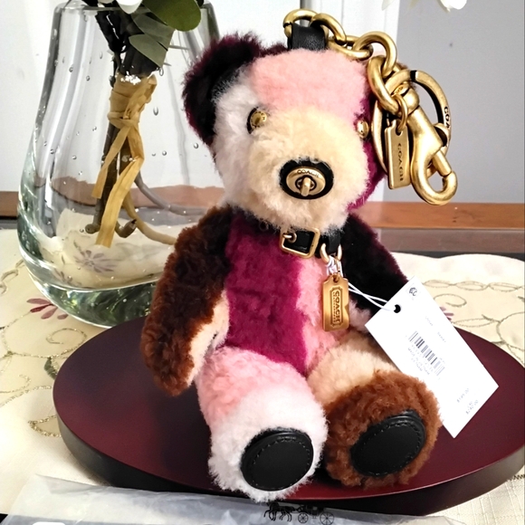 NWT COACH SHEARLING PATCHWORK BEAR BAG CHARM - Picture 11 of 12